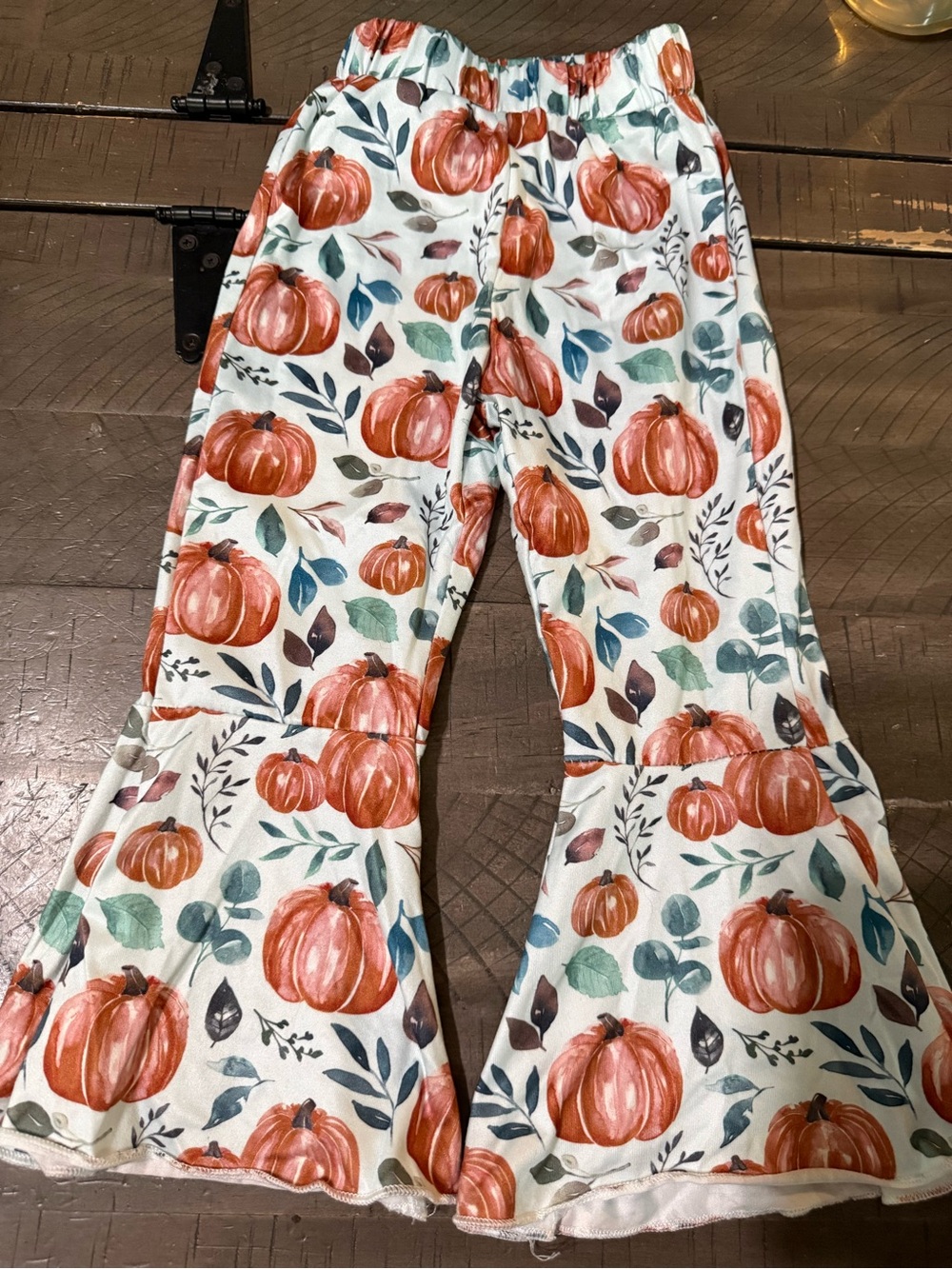 Girls White Pumpkin Print Bell Bottom Pants